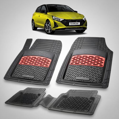 TEAMCAR fekete és piros gumiszőnyeg Hyundai i20 2023-hoz, teljes készlet 