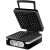 MPM MGO-24 black waffle maker, open, showing non-stick plates