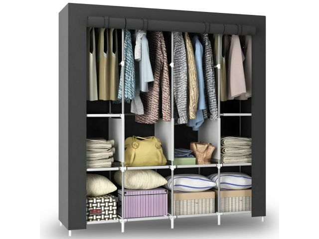 E-shop Retoo Skladacia látková skriňa s 10 policami 165x45x70cm - Sivá