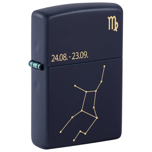 ZIPPO Szűz Zodiákus Öngyújtó - Sötétkék szélálló öngyújtó Szűz csillagkép mintával - Gyújtó