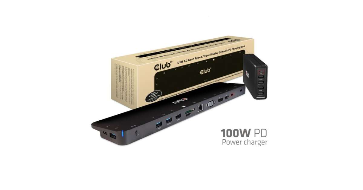 CLUB3D USB 3.2 GEN1 C TRIPLE DISPLAY DYNAMIC 100W PD CHARGING DOCK. THE 5 X USB-A PORTS Docking Station USB 3.2 Gen 1 (3.1 Gen 1) Type-C Crna
 44060389