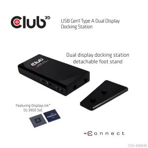 Stație de andocare Club3D SenseVision USB 3.0 Dual Display cu suport detașabil - Docking stations