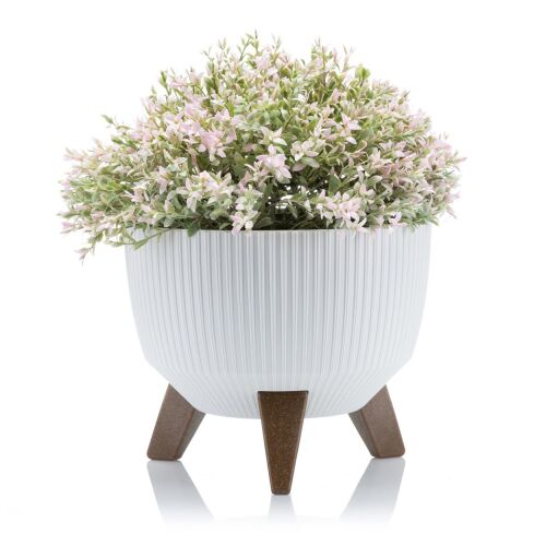 Rosa Linea ECO fehér virágcserép rózsaszín virágos növénnyel - Virágcserép