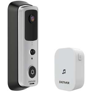 Denver SHV-120 IP video doorbell with wireless chime, 720p HD camera, 130° wide-angle view, PIR motion detection, night vision, built-in microphone and speaker, Micro SD card slot, video recording, up to 2-3 months battery life, Micro USB charging port, doorbell and call receiving on mobile phone, free Denver Smart Home app, indoor chime speaker, IPX4 splash-proof protection - Intercom