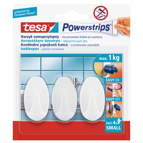 Öntapadós tesa akasztóhorog, kicsi, fehér, 3 db