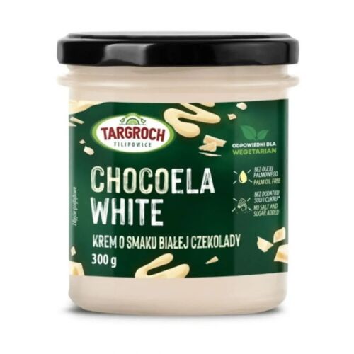 Targroch Chocoela White 300g, fehér csokoládé ízű krém, hozzáadott cukor nélkül, pálmaolajmentes, vegetáriánusok számára is alkalmas - Csokoládé krém