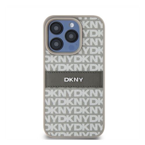 DKNY PU Leather Repeat Pattern Tonal Stripe iPhone 14 Pro Max hátlap tok, bézs 153463473 
