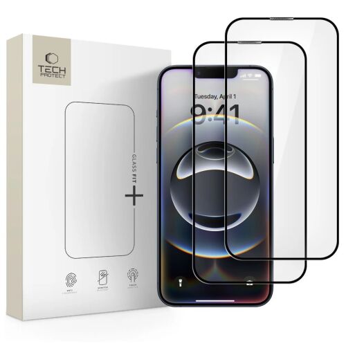 TECH-PROTECT Glass Fit+ üveg kijelzővédő 2-darab iPhone 13 / 13 Pro / 14 / 16e/17e készülékhez fekete 153632170 - Kijelzővédő fólia