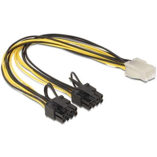 DeLOCK 83433 PCIe tápkábel, 30cm, 2x 8 tűs - 1x 6 tűs - Tápkábel