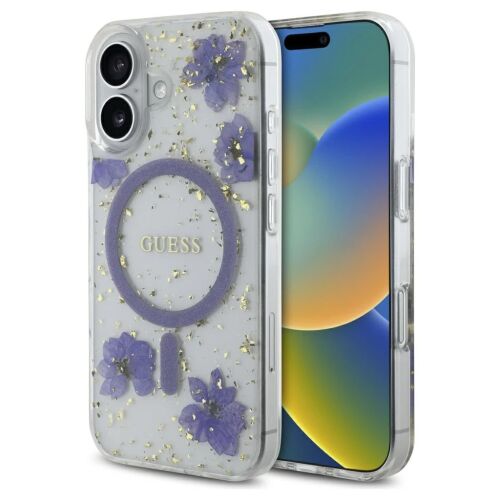Guess Resin Flowers Glitter MagSafe tok iPhone 16 készülékhez lila 153653393 - Guess