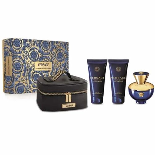 Versace Dylan Blue Pour Femme 3 darabos ajándékszett: Eau de Parfum, testápoló, tusfürdő és kozmetikai táska 