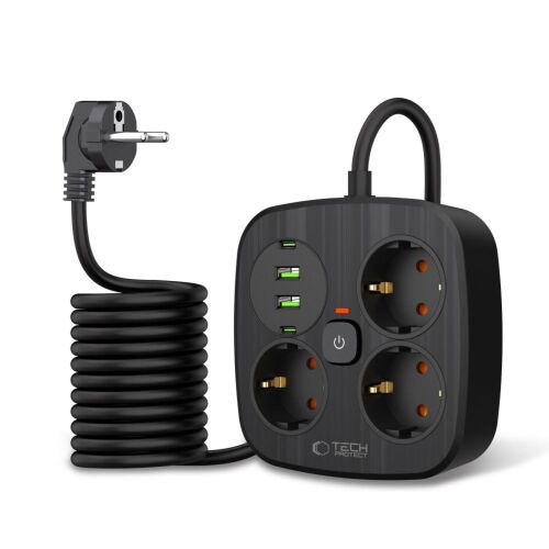 Tech-Protect PCS3X4 fekete elosztó USB-A és USB-C portokkal - Elosztó