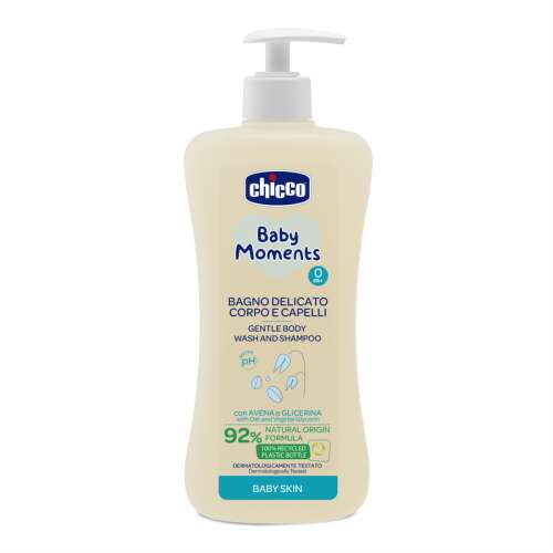 Chicco Baby Moments Gentle Body Wash and Shampoo for Baby Skin, 500ml, with Oat Extract and Vegetable Glycerin, pH Neutral