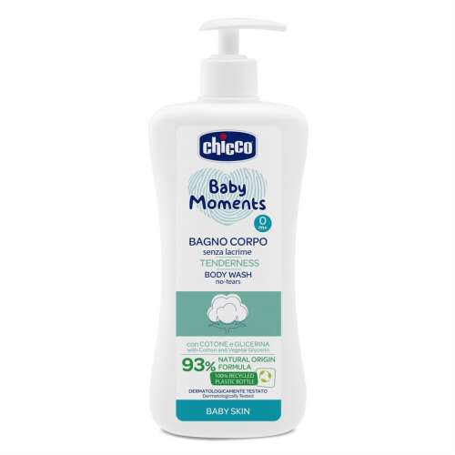 Chicco Baby Moments Tenderness Könnymentes Fürdető, 500 ml, 93%-ban természetes eredetű formula, bőrgyógyászatilag tesztelt, bababőr - Baba fürdetőszer
