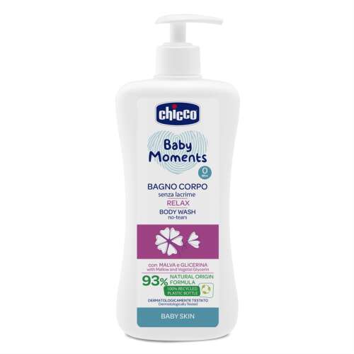 Chicco Baby Moments Relax Body Wash, 500 ml, no-tears, gentle, with mallow and vegetable glycerin, 93% natural origin, dermatologically tested, baby skin