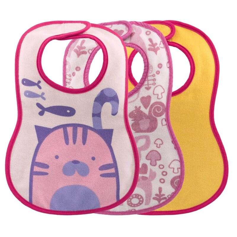 Easy Meal Bib - frottír előke vízálló hátlappal 3db-os rózsaszín