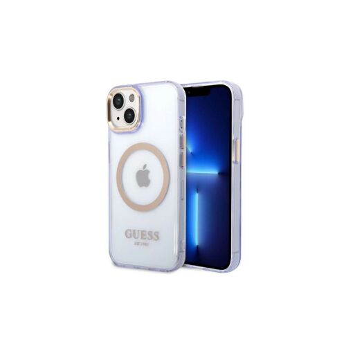 Guess MagS kemény tok iPhone 14/15/13 (6.1") készülékhez, áttetsző lila arany szegéllyel 153759134 
