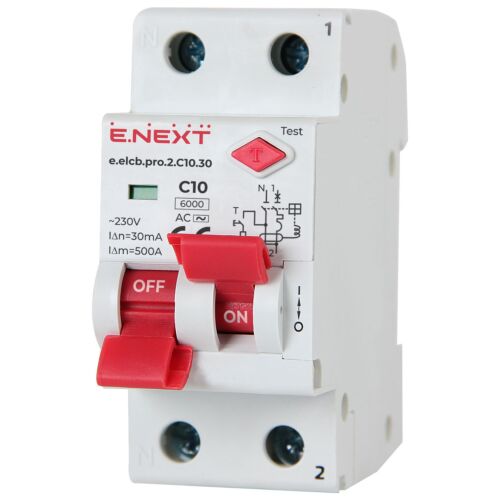 E.NEXT p0620001 Differenciálkapcsoló PRO modullal 2P C 10A 30mA 6kA AC TÍPUS, megbízható áramvédő kapcsoló elektromos védelemhez - Áram-védőkapcsoló