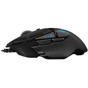 Oldalnézet a Logitech G502 HERO vezetékes gamer egérről, fekete, testreszabható gombokkal - Egér