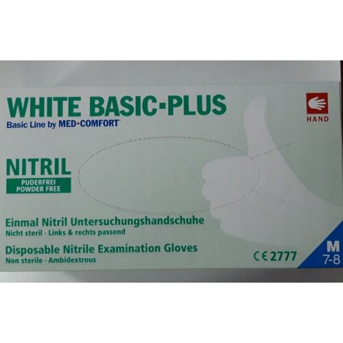 White Basic-Plus Med-Comfort nitril eldobható kesztyű, M-es méret, 200 darabos doboz, púdermentes vizsgáló kesztyű - Eldobható kesztyű