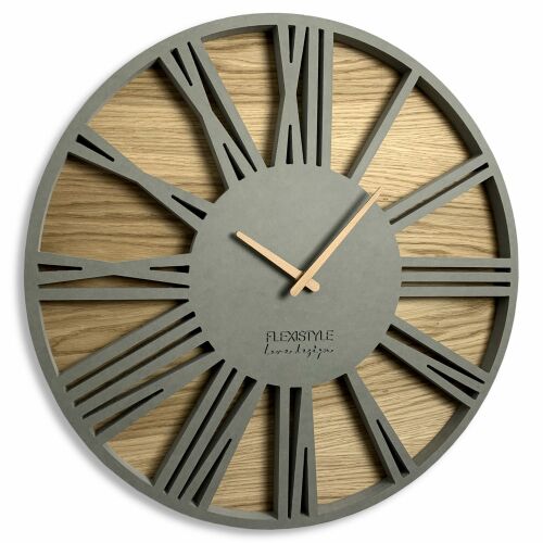 Flexistyle 50cm római számos falióra szürke számlappal és fa díszítéssel - Falióra