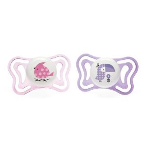 Chicco Physio Forma Light Schnuller, 2-6 Monate, rosa und lila Vogeldesign, 2er-Pack - Füttern