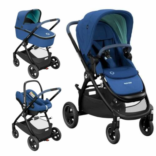 Maxi-Cosi Adorra 3-in-1 Travel System: Stroller, Bassinet, and Car Seat in Blue
