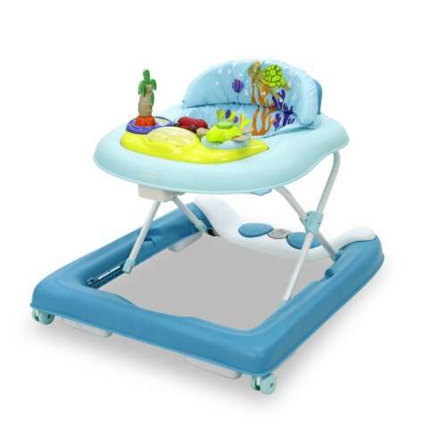 Baby walker and activity center 2 in 1, blue, with musical and light up toy panel, suitable for babies up to 12 kg