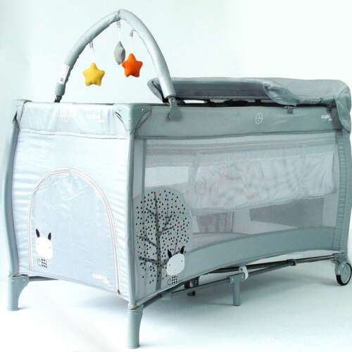 Asalva Baby Complet travel cot with changing table, grey with white bunny print