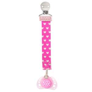 Pink pacifier clip with white hearts, Chicco brand, for babies - Feeding