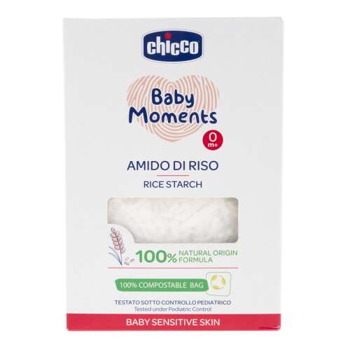 Chicco Baby Moments Rizskeményítő, 100%-ban természetes eredetű, érzékeny bababőrre, gyermekgyógyászati ellenőrzés alatt tesztelt