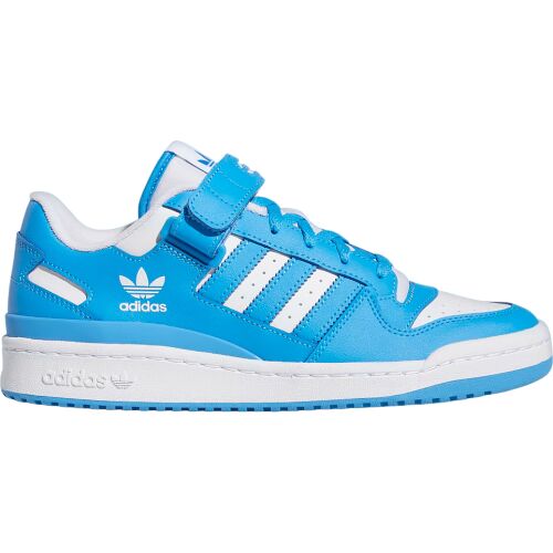 Oldalnézet a kék-fehér Adidas Forum Low cipőről fehér háttérrel - Női utcai cipő
