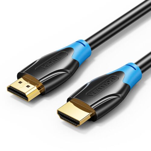Vention 15M HDMI kábel közelről, fekete és kék csatlakozók, aranyozott - Vention