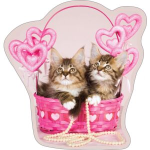 Cica Kosár Formapárna decorative pillow featuring two kittens in a pink basket with hearts - Decorative Pillow