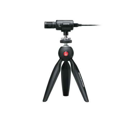 Shure MV88+ Video Kit Manfrotto PIXI állvánnyal fehér háttéren - Mikrofon