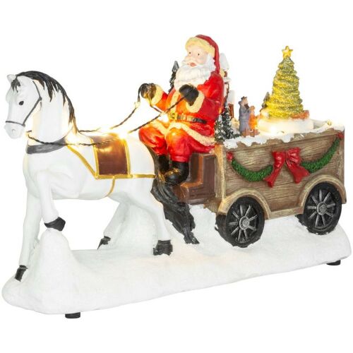 MagicHome karácsonyi dekoráció, Mikulás lóval, 9 LED, kerámia 154743646 - Karácsonyi dekoráció