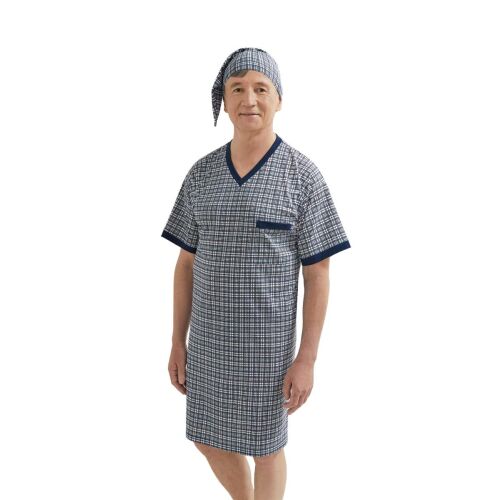 Mariel 502 05 Sylvester I férfi kék kockás pamut hálóing hálósapkával, 2XL méret - Férfi pizsama