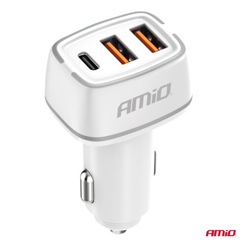 Autós töltő 2x USB-A + USB-C 32W AMIO-03890 154931565 - Autós töltő