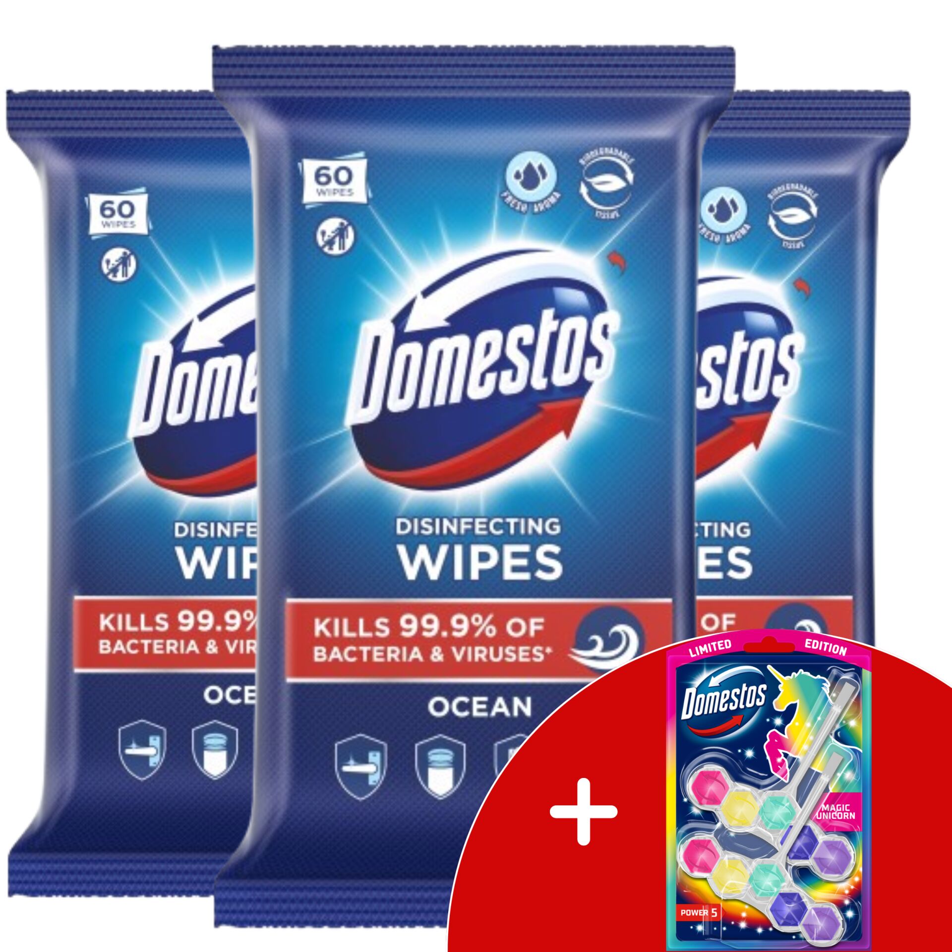 E-shop Domestos hygienické utierky Ocean 3x60ks + Darček Domestos Power5...