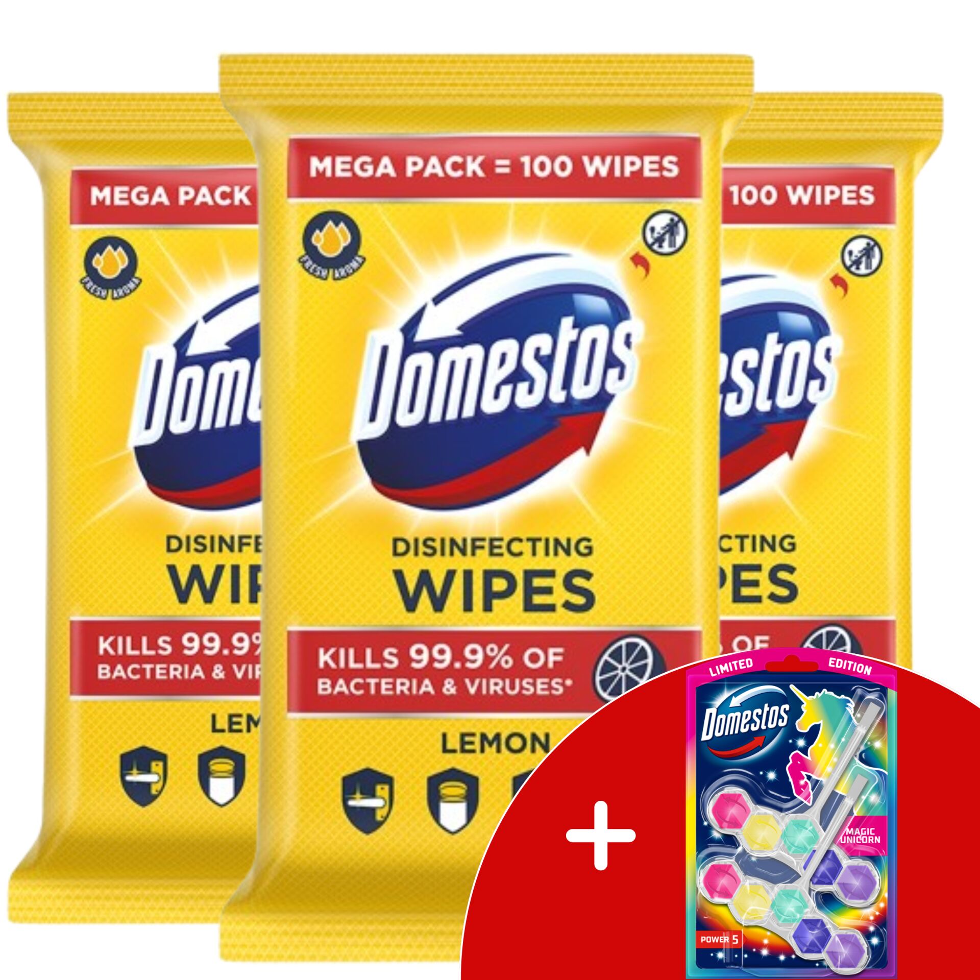 E-shop Domestos Hygienické obrúsky Lemon 3x100ks + DARČEK Domestos Power...