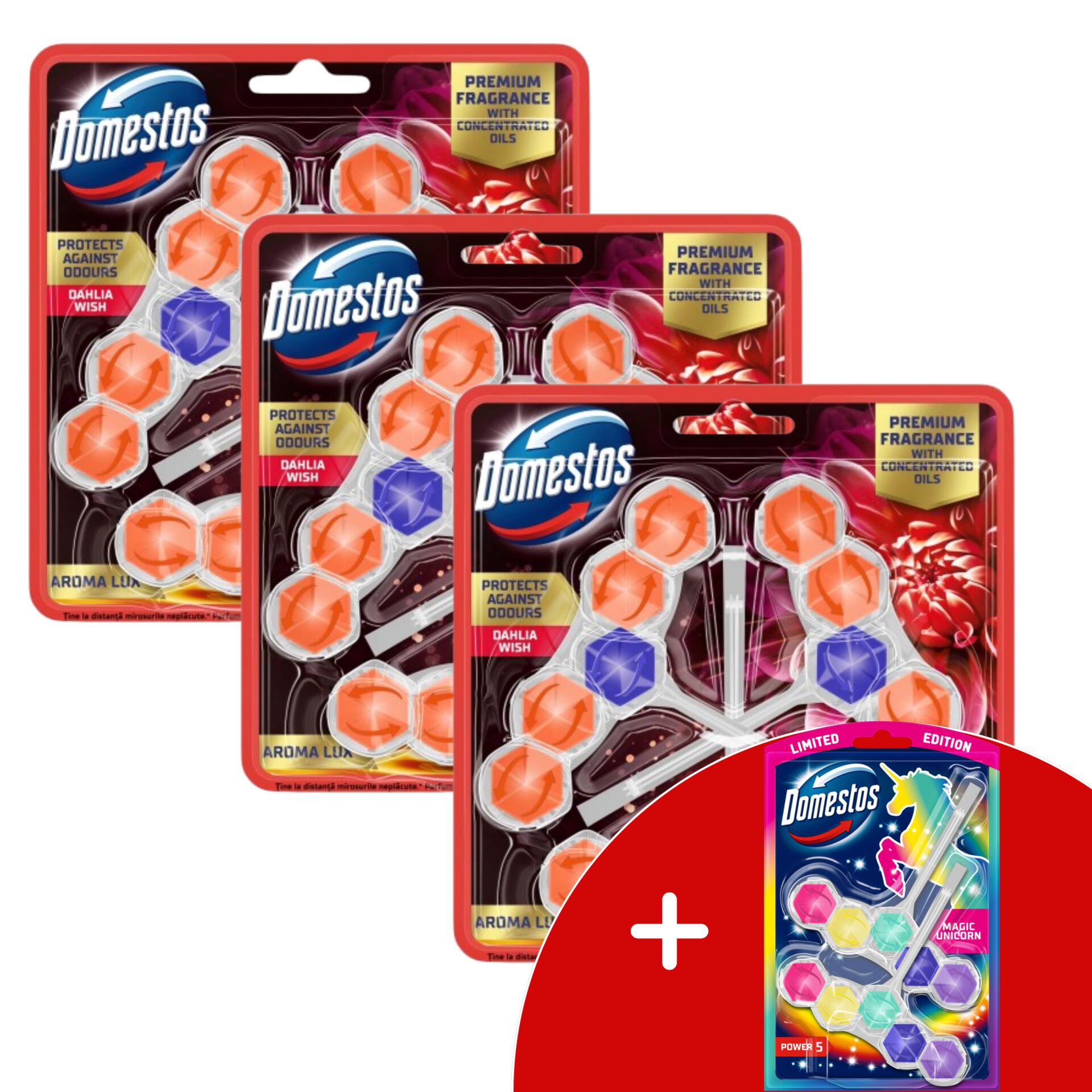 E-shop Domestos Aroma Lux WC osviežovač blok Dahlia Wish s koncentrovaný...