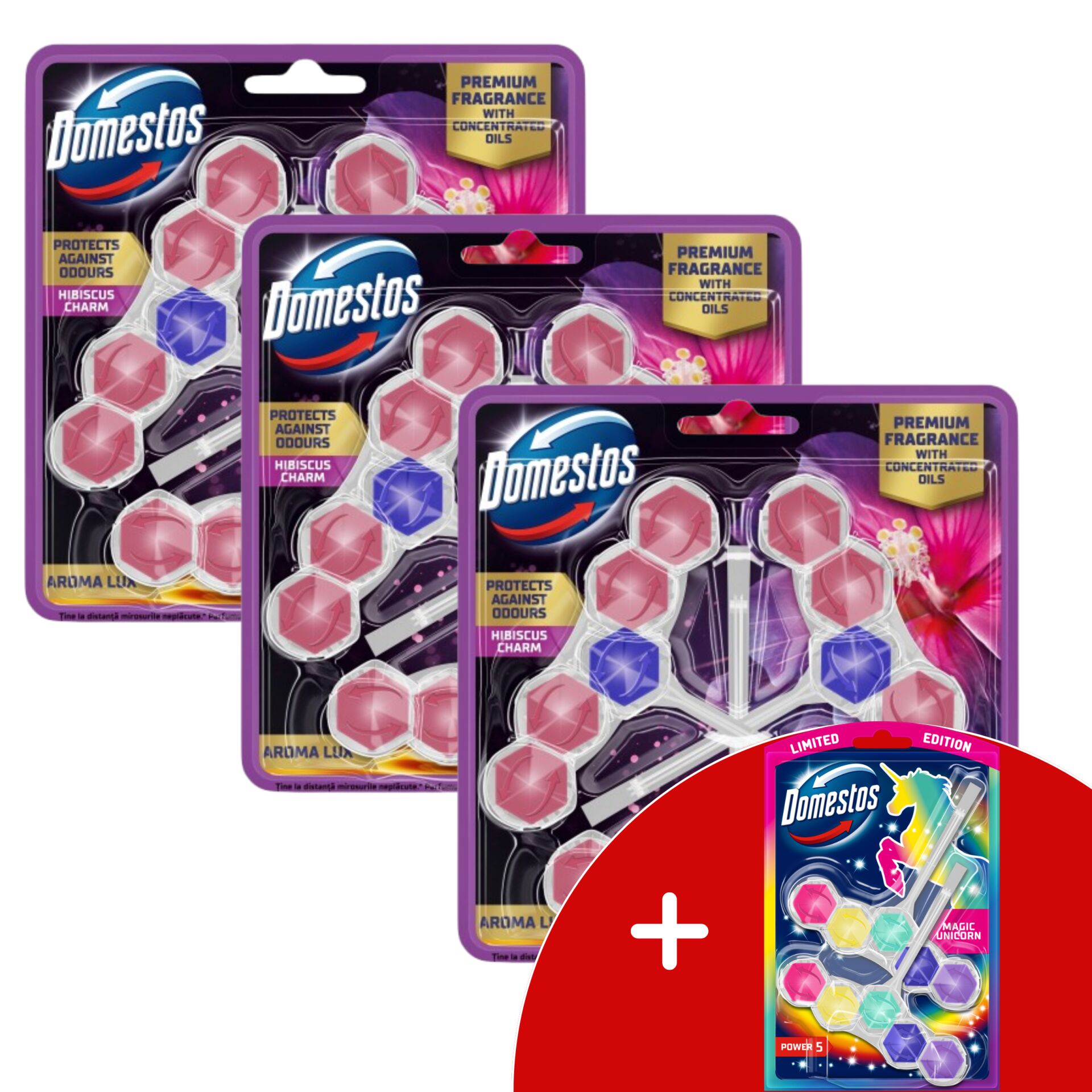 E-shop Domestos Aroma Lux WC osviežovač blok Hibiscus Charm s koncentrov...
