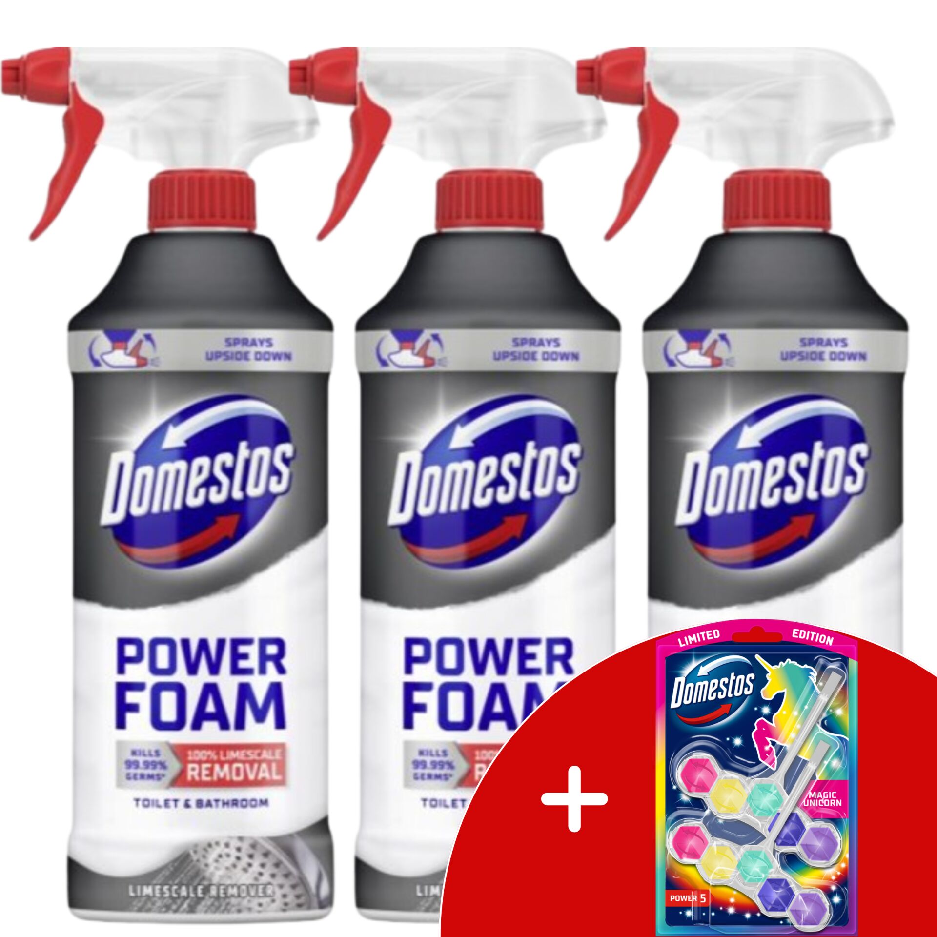E-shop Domestos Power Foam WC a Kúpeľňový Čistiaci Sprej 3x435ml + DARČE...