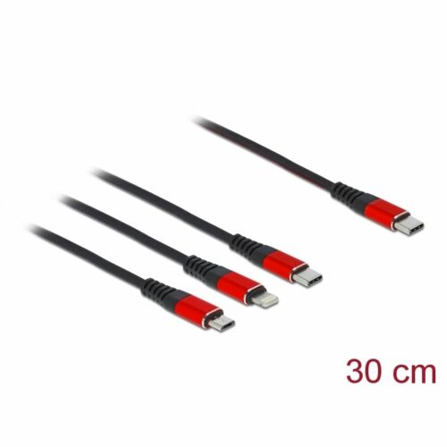 Delock 30 cm hosszú, USB töltő kábel 3 az 1 USB Type-C apa Lightning -, Micro USB- és USB Type-C c (86710) 155110616 - Kábel