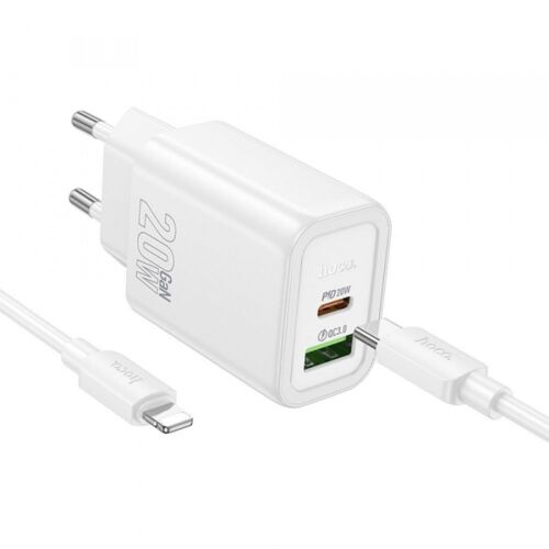 Hoco N61 20W fali töltő USB-A, USB-C portokkal és Lightning kábellel - Telefontöltő