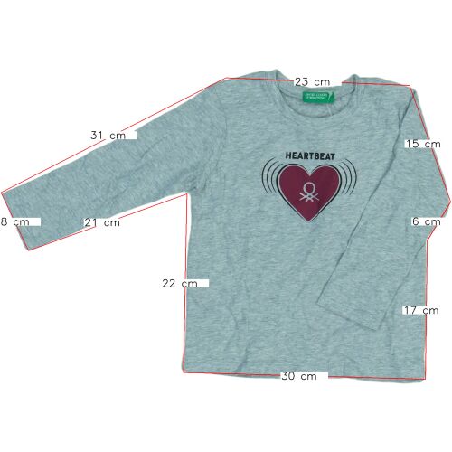 Benetton lány szürke hosszú ujjú felső 'Heartbeat' szív mintával, 86-os méret - Benetton