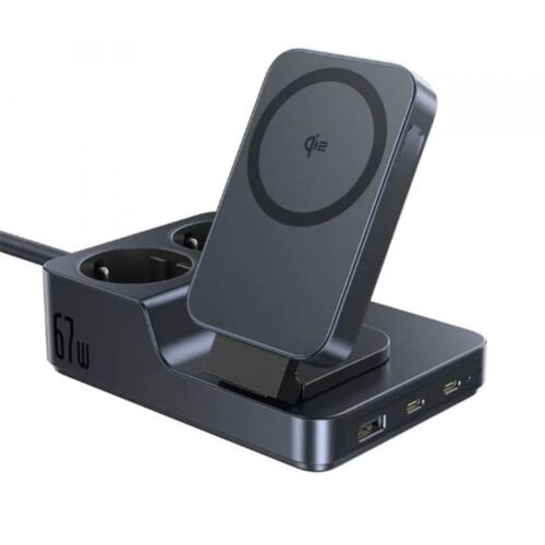 Baseus Nomos ND11 6 az 1-ben asztali töltő QI vezeték nélküli töltéssel, USB-A, Schuko és USB-C portokkal - Vezeték nélküli töltő