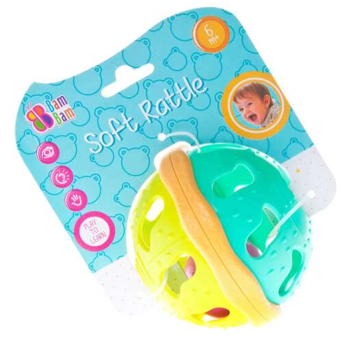 Bam Bam Weiches Rassel Babyspielzeug, gelbe und grüne Rasselkugel für Babys