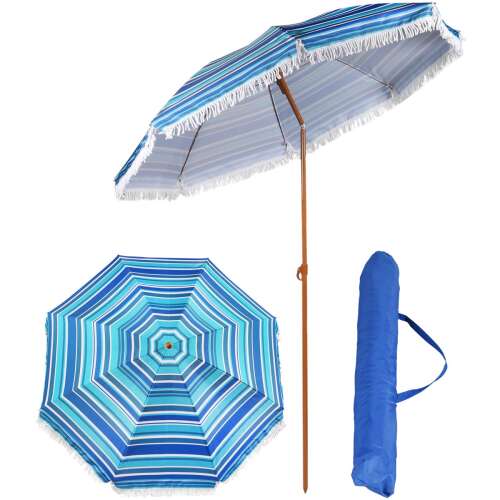 Royokamp kippbarer Sonnenschirm mit Fransen 1,8m - Gestreift #weiß-blau 44006562