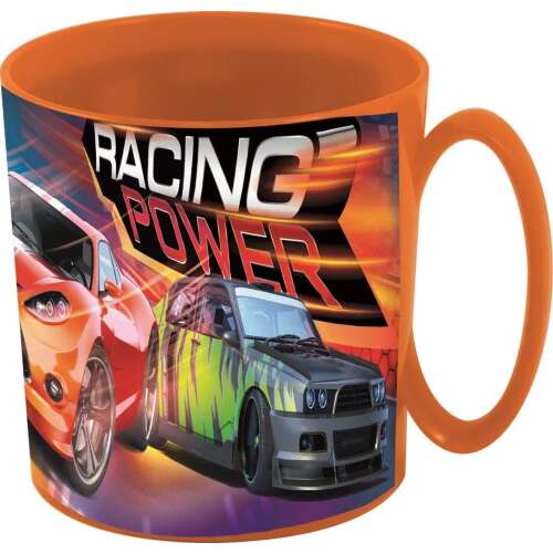 Kubek Racing Power micro, 350 ml, pomarańczowy, z wzorem wyścigowych samochodów